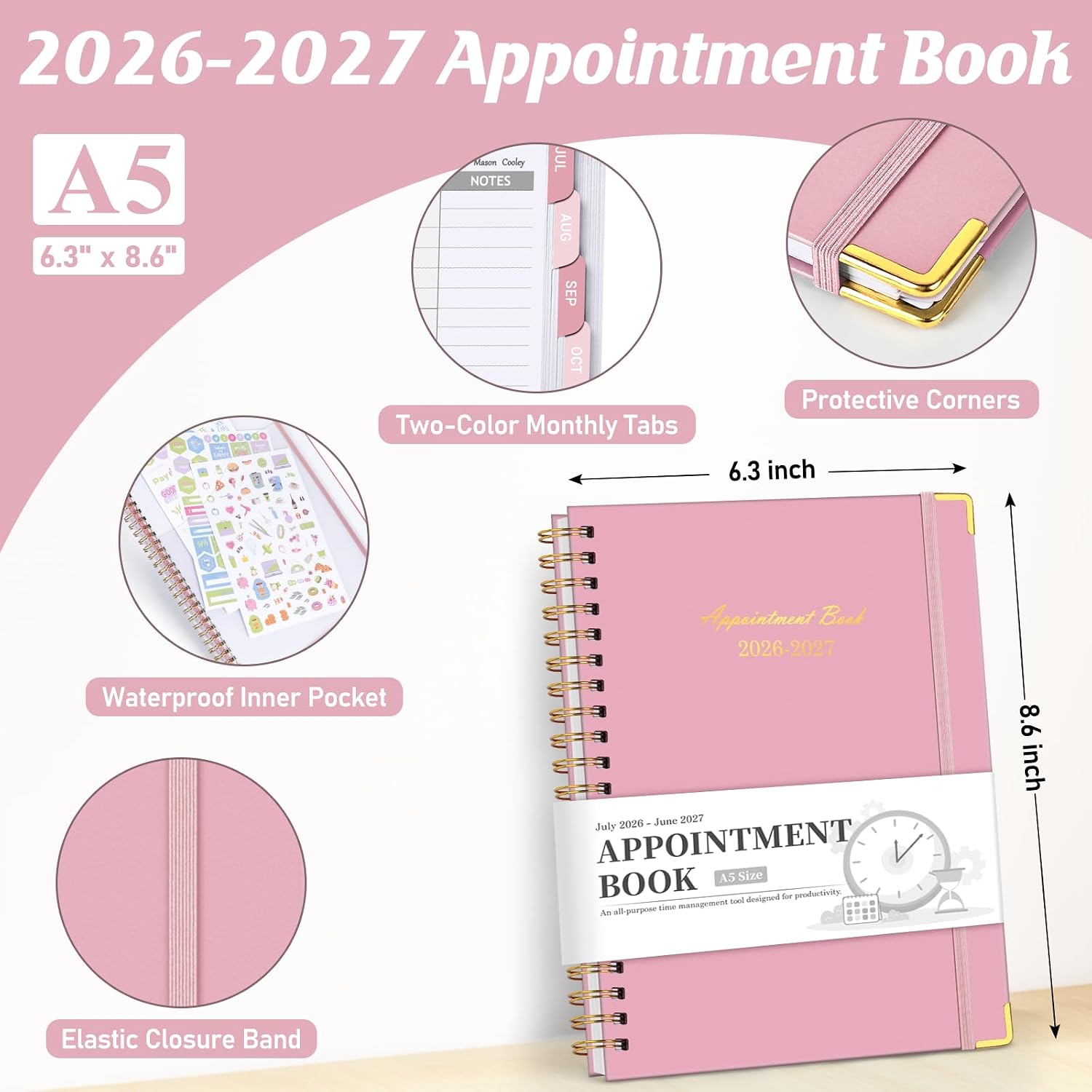 Detalle de Homlive 2026-2027 Appointment Planner, 30-Minute Slots, Pink, 6.3" x 8.6