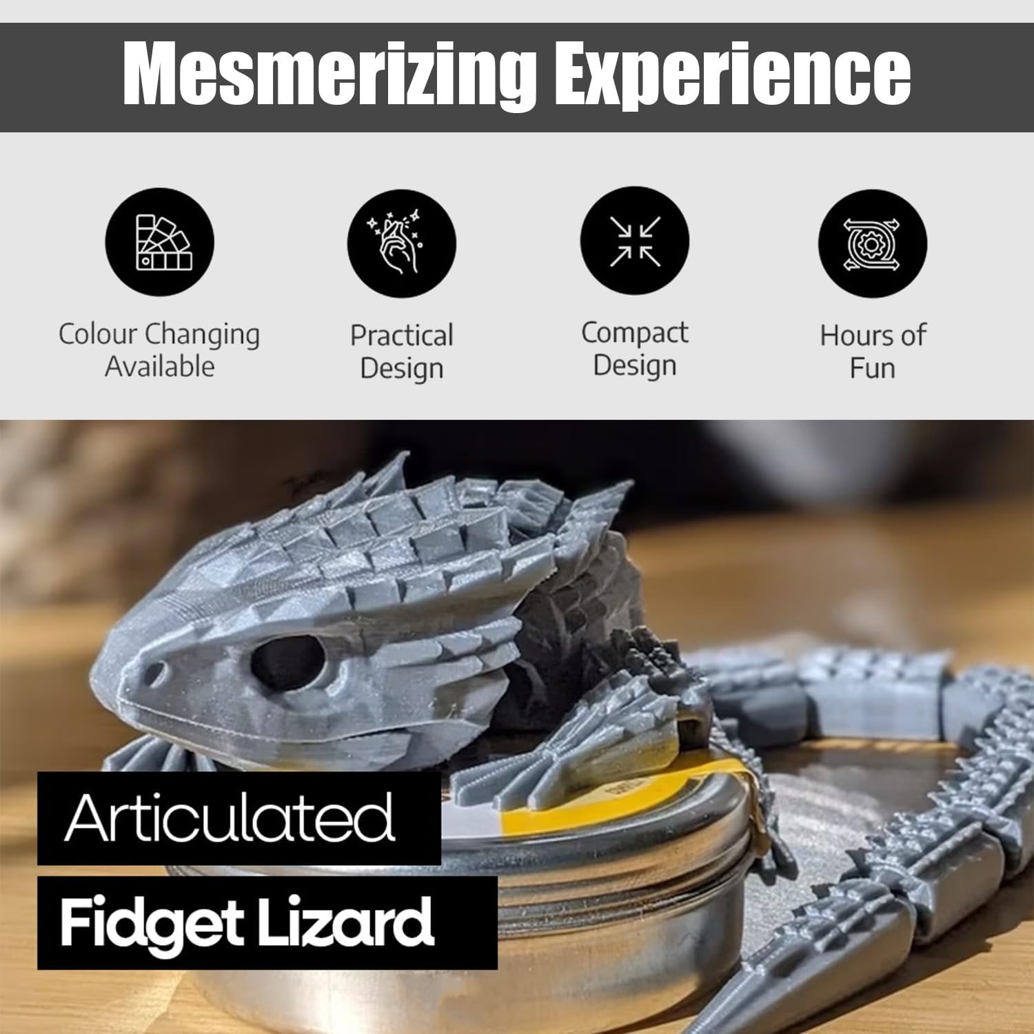 Thumbnail 6 de RJW Design Store Large Reptile Fidget Toy – Articulated Lizard with Colour-Changing Gradient