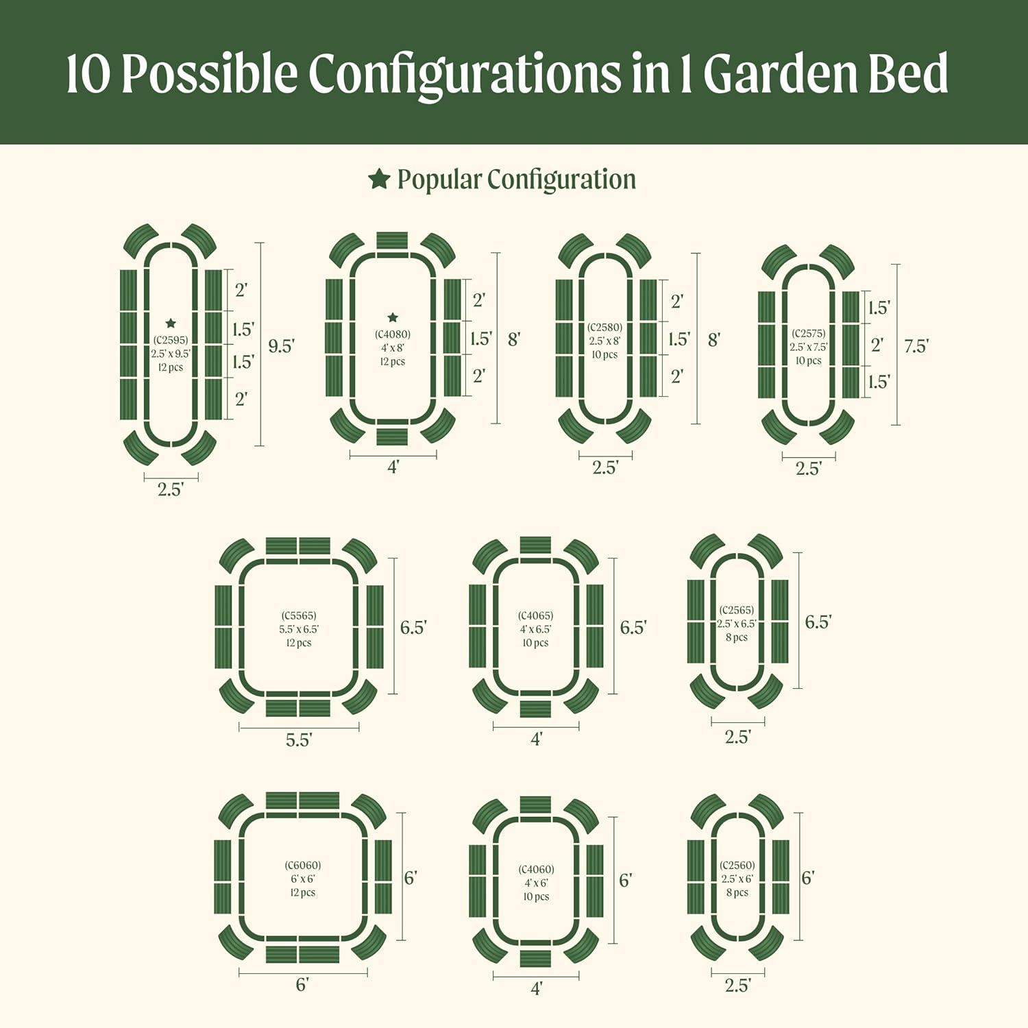 Detalle de Vego Garden Raised Garden Bed Kit (17" Tall, 10-in-1 Modular Metal Raised Beds) in Olive Green