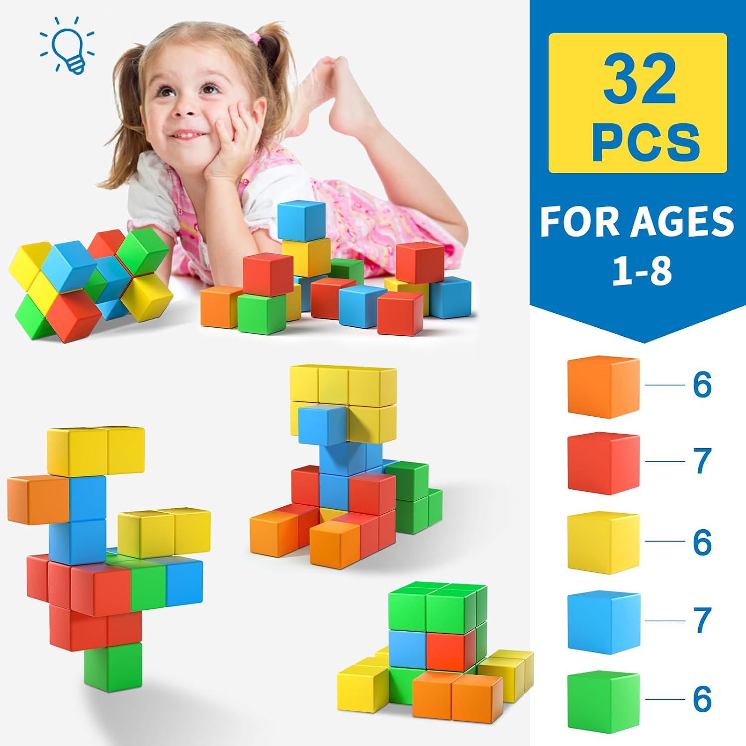 Thumbnail 6 de Magnetic Blocks 32pcs 1.42-inch Magnetic Building Blocks 🧩