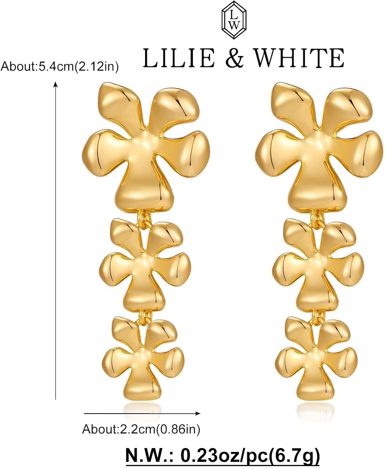 Detalle de LILIE&WHITE Gold Ohrhänger für Damen mit Blumen-Design – zeitloser Schmuck für jeden Anlass