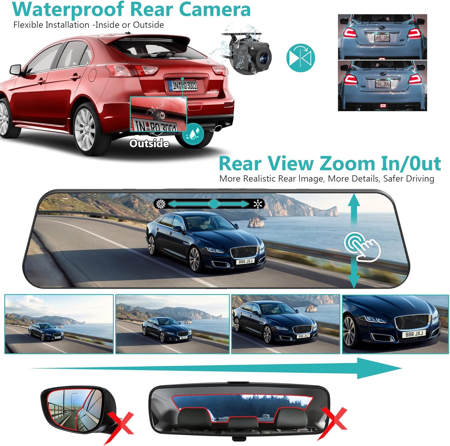 Thumbnail 5 de Roadwitness Dual STARVIS 2 IMX678 4K+4K Front and Rear Dash Cam with 12" Smart Rear View Camera, ADAS Blind Spot Detection, 5G WiFi GPS, 64GB