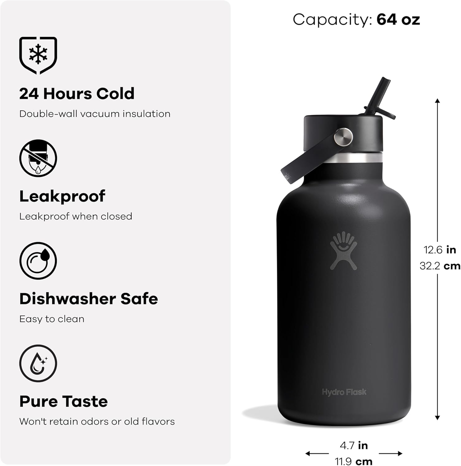 Thumbnail 2 de Hydro Flask 64 Oz Harbor Blue Insulated Wide Mouth Water Bottle with Leakproof Straw Cap