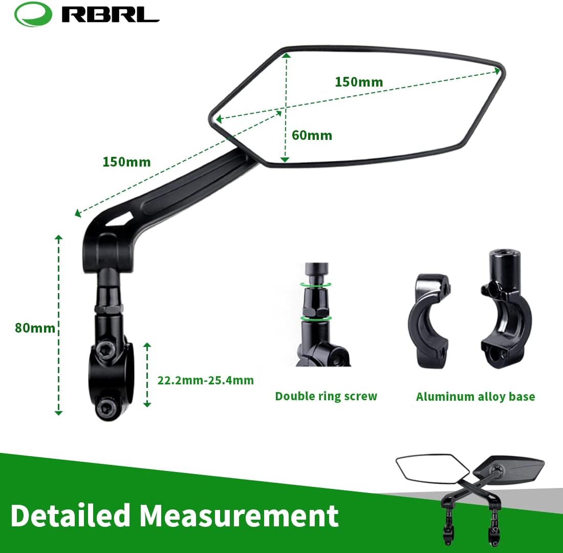 Detalle de RBRL Large Lens Explosion-Proof Bike Mirror Pair with 360° Adjustment for Handlebars