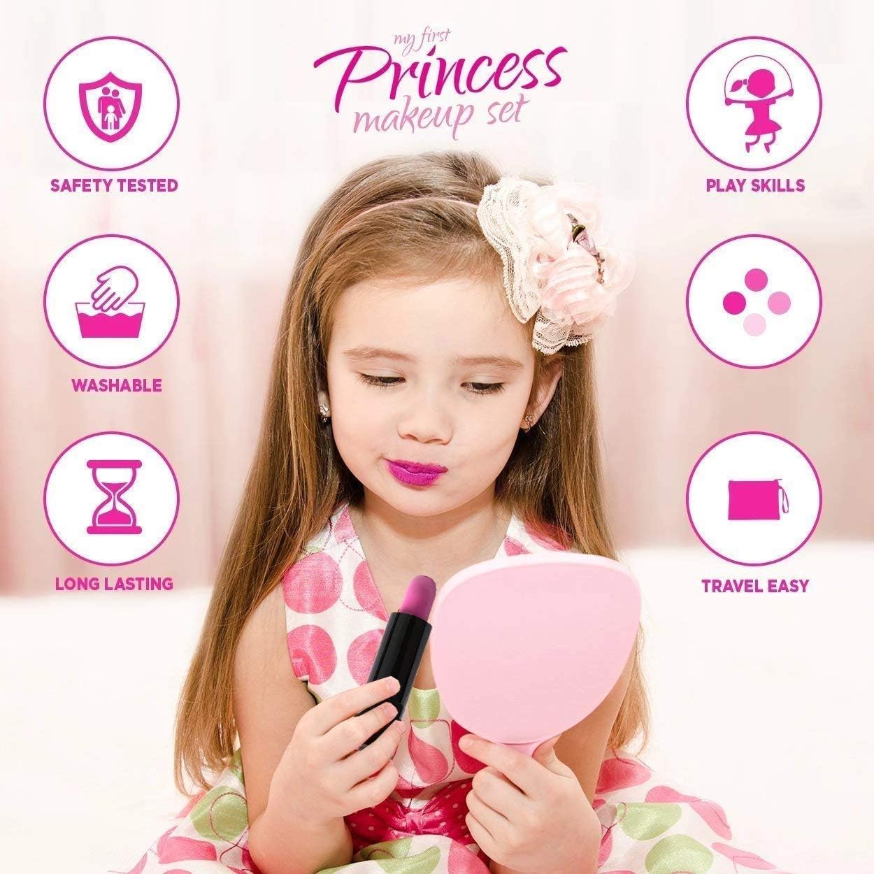 Detalle 2 de Playkidiz My First Princess Washable Children’s Make-Up Set with Floral Bag