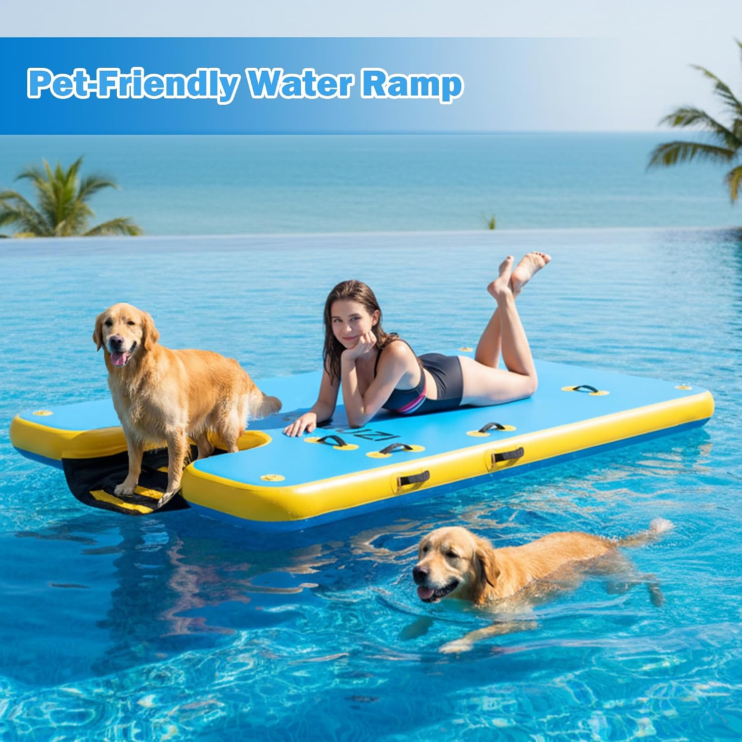Detalle de ACOMUZI Inflatable Floating Dock with Dog Ramp, 6" Thick Heavy-Duty Drop Stitch