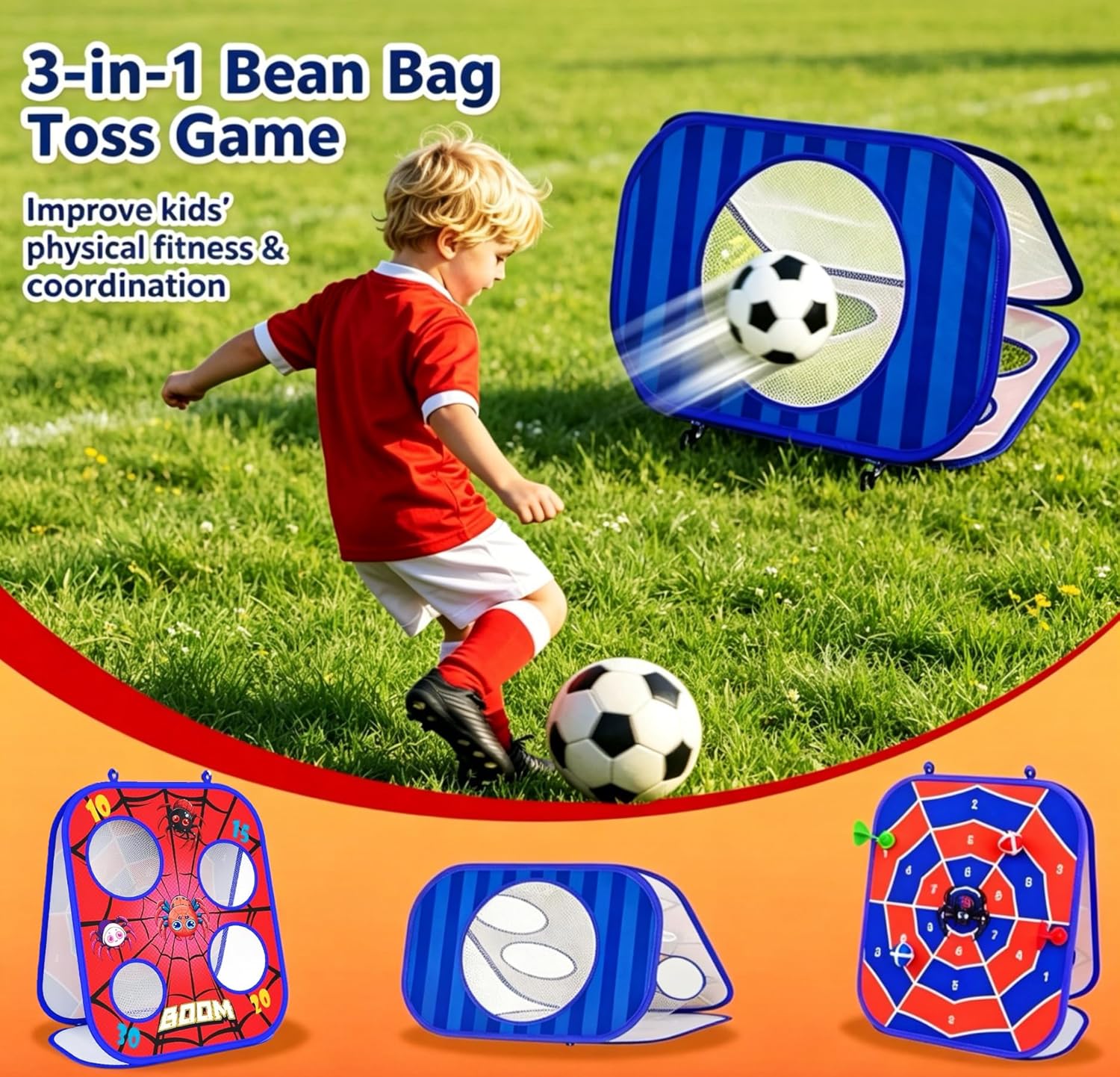 Thumbnail 6 de Spider Bean Bag Toss Game: 3-in-1 Outdoor Cornhole, Dart & Toddler Football Set