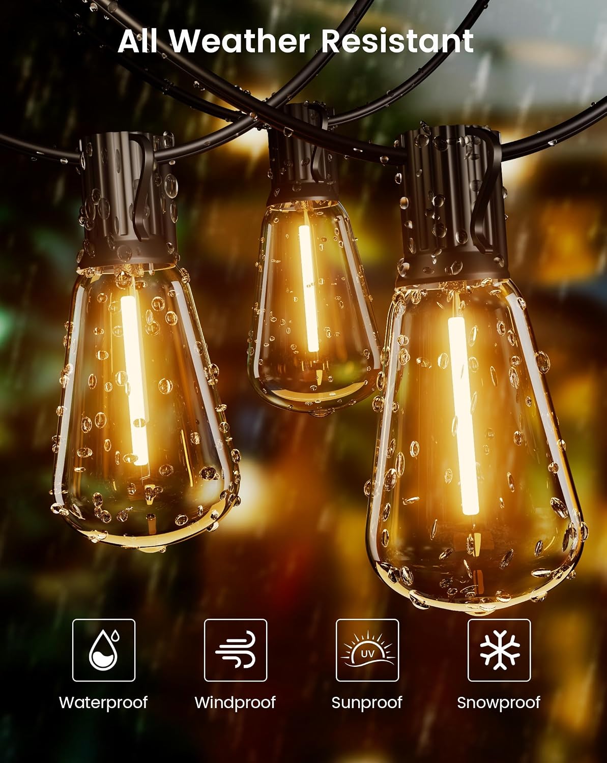Detalle 2 de Torkase Outdoor String Lights Mains Powered 120ft with 62 Shatterproof ST38 LED Bulbs