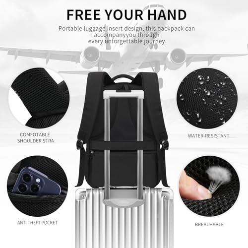 Detalle de LIECDRO Black Backpack for Men: 15.6-Inch Laptop Daypack for School, Work, and Travel