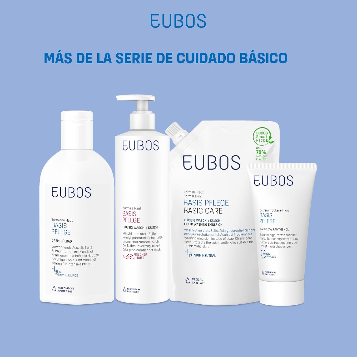 Detalle de Eubos Flüssig blau Nachfüllbeutel sans parfum – recharge dermocosmétique pour peaux sensibles, 400 ml