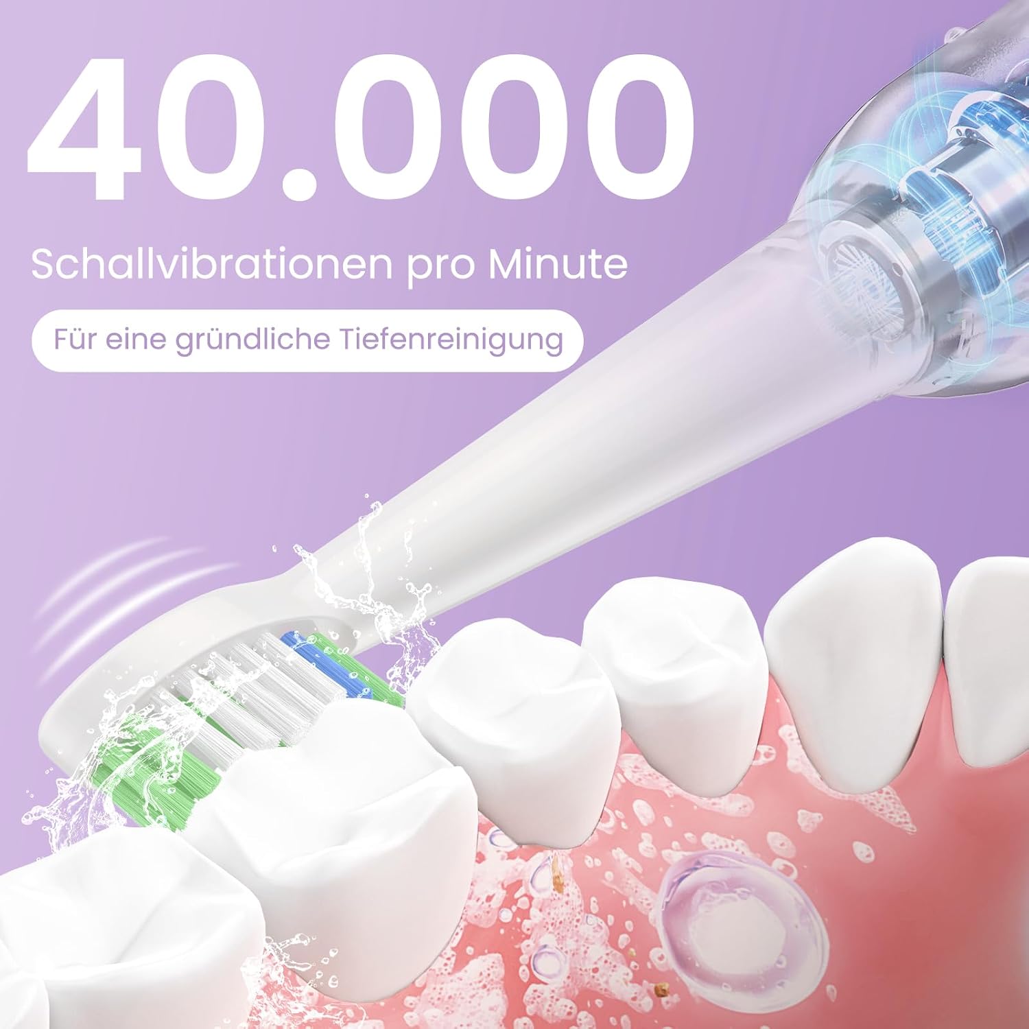 Thumbnail 1 de YUNCHI C2 Elektrische Zahnbürste mit 40.000 VPM, Schallzahnbürste, USB‑C, 5 Modi & Reiseetui (lila/weiß)