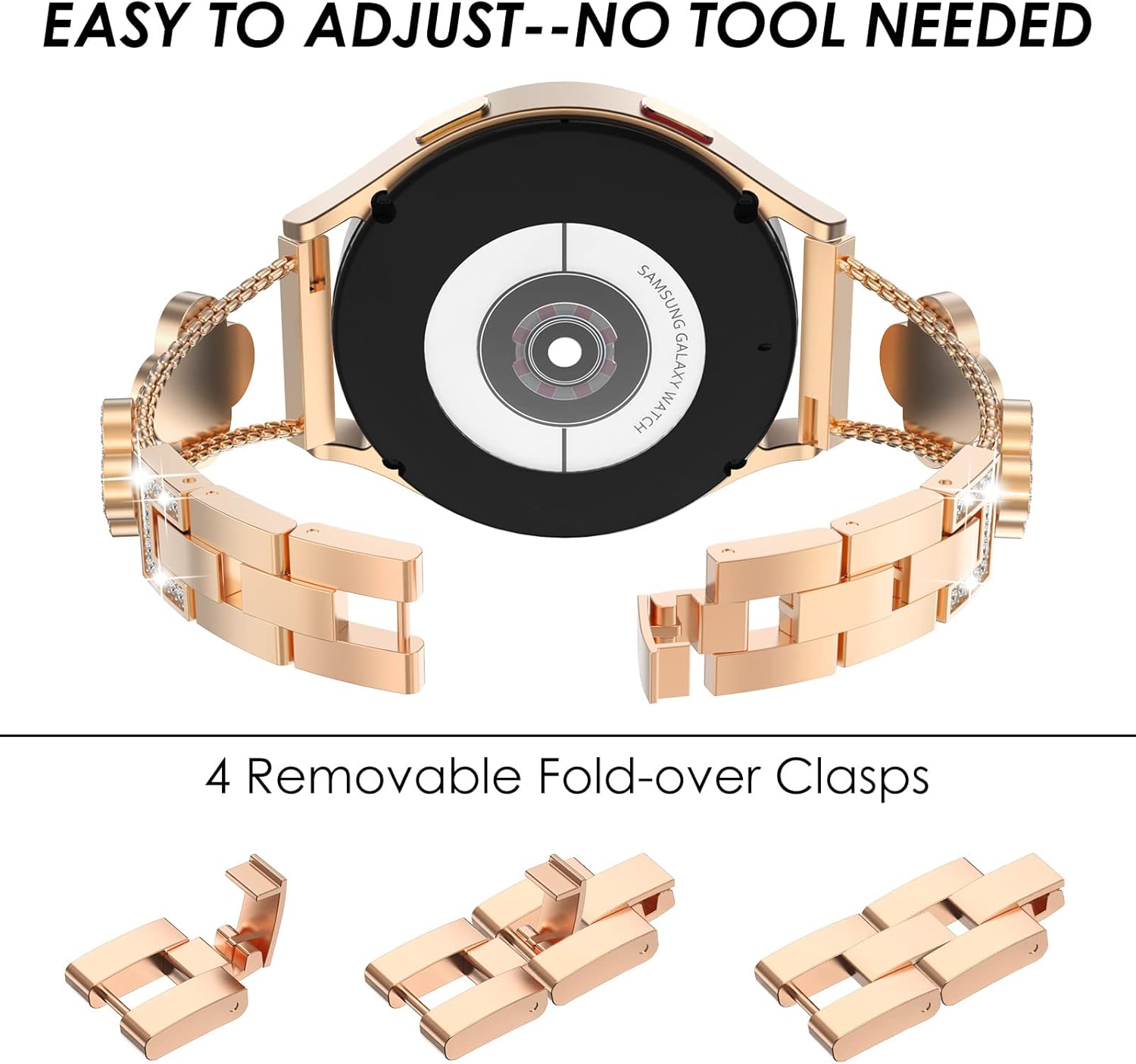 Thumbnail 5 de KADES Rose Gold 20mm Diamond Bezel Link Bracelet for Samsung Galaxy Watches