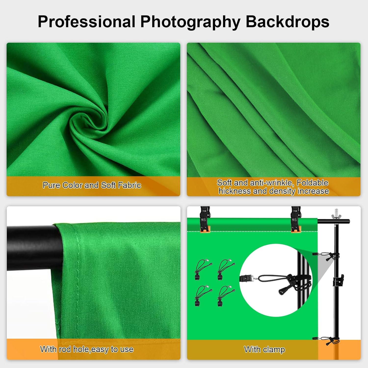 Thumbnail 2 de Grün Fotohintergrund 2m x 2m – faltbarer Greenscreen aus Polyester, waschbar und knitterfrei