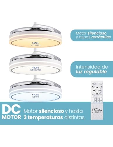 Detalle de JARDIN202 - Ventilador de Techo con Aspas Retráctiles, Motor DC y Luz LED Regulable