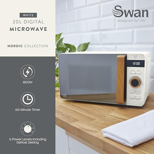 Thumbnail 1 de Swan SM22036LWHTN Nordic LED Digital Microwave 20L, 800W, White
