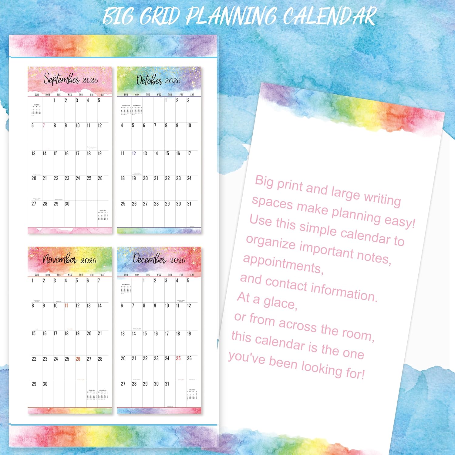 Detalle 2 de Journaltastic JOZDSMSKGLB13 2027 Wall Calendar, 12" x 24" Open, Large Grid