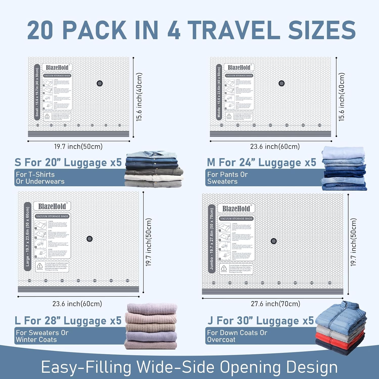 Detalle 2 de BlazeHold travel vacuum storage bags, 4 sizes