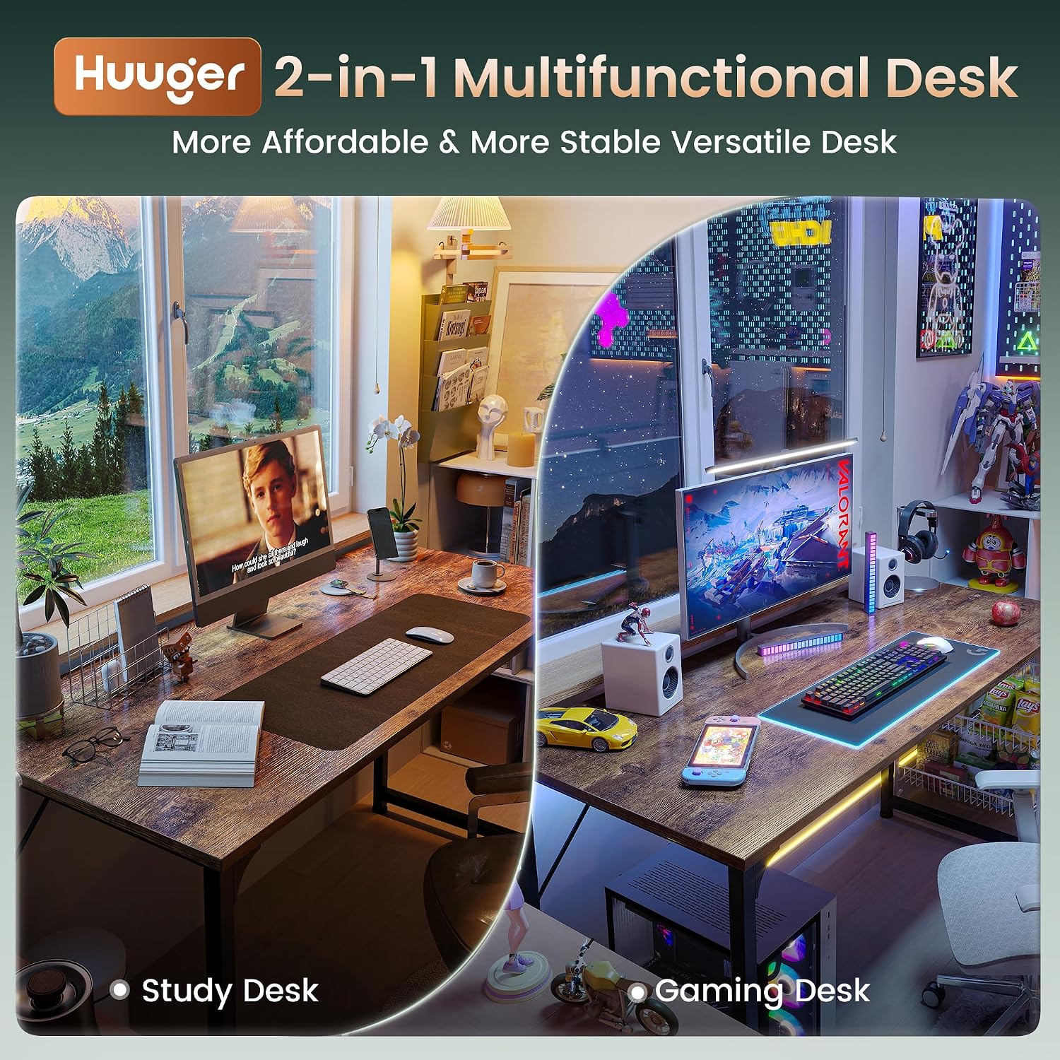 Detalle de Huuger Rustic Brown Computer Desk with Metal Frame and Spacious Worktop