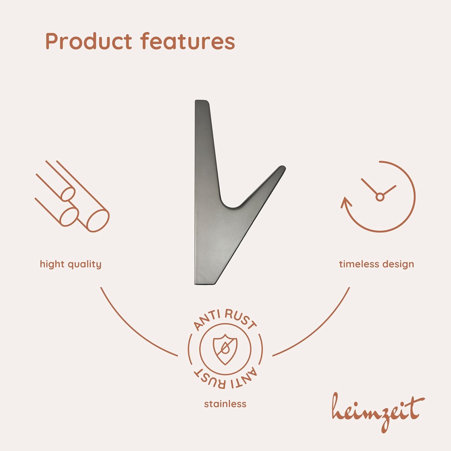Detalle de heimzeit Volt Set of 4 Grey Zinc Wall Hooks for Coats and Towels