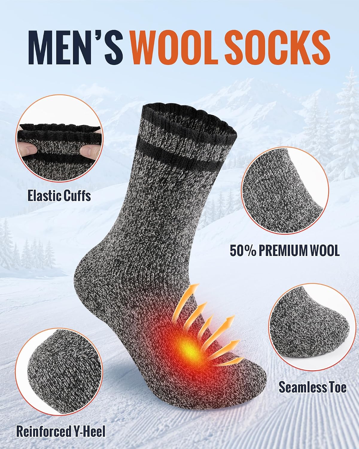 Detalle 2 de pandaplay Wool Thermal Crew Socks, 50% Wool, Fully Cushioned, 3 Pairs