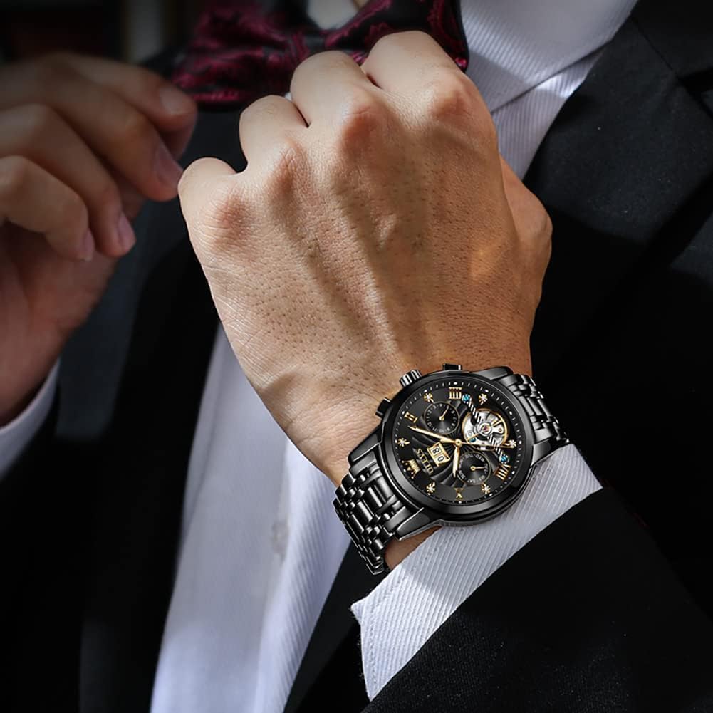 Thumbnail 2 de OUPINKE Herrenautomatik-Skelett-Tourbillon Uhr mit Diamanten, wasserdichtes Edelstahlband