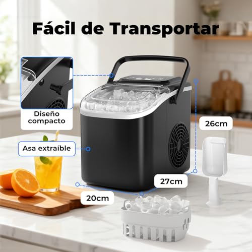 Thumbnail 4 de Acmeenjoy Máquina de Hielo Portátil para Hogar 12KG/24H, Autolimpieza, 2 Tamaños de Hielo, Tanque 1.2L (Negro)