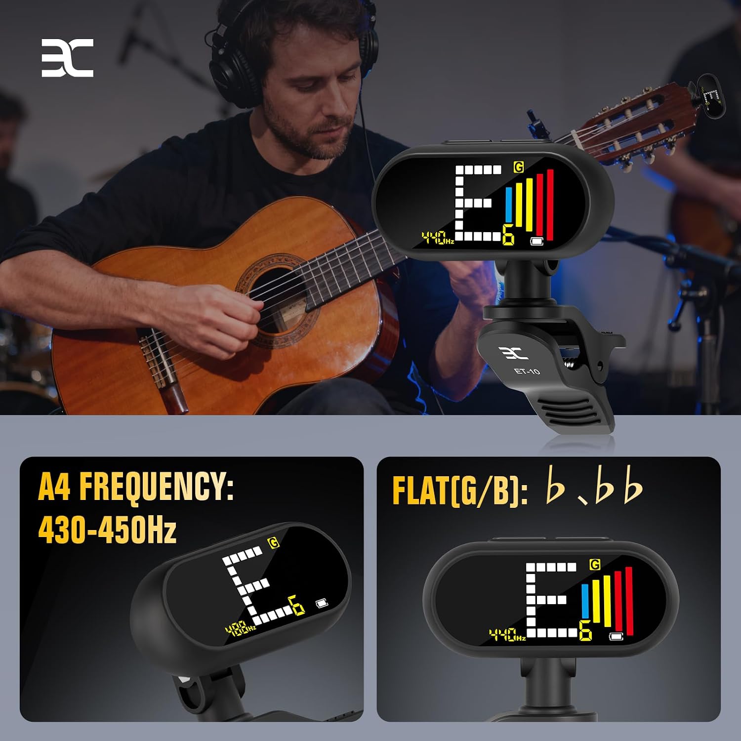 Detalle 2 de EX Rechargeable Chromatic Clip-On Tuner with Color LCD for Guitar, Bass & More