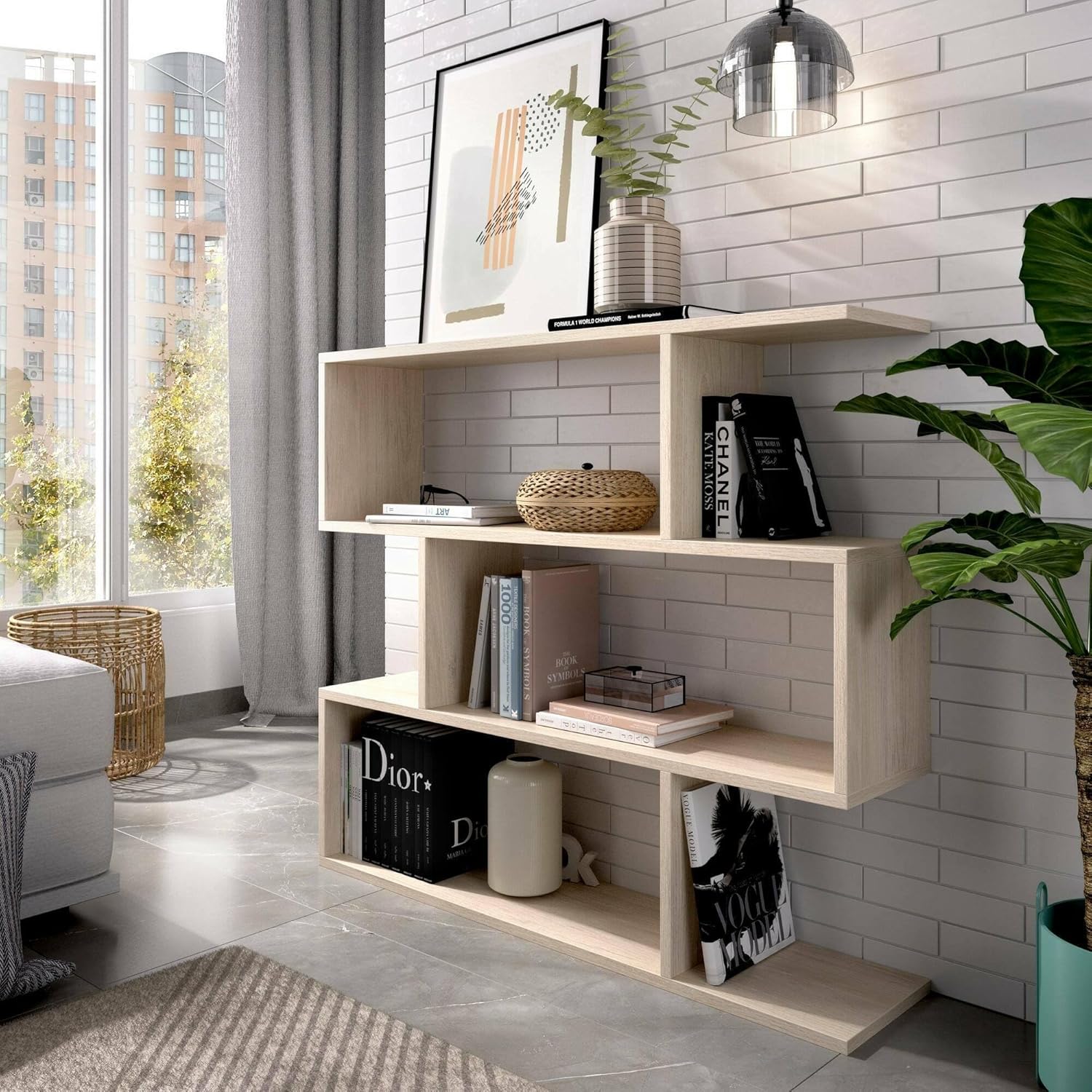 Detalle de Dmora Libreria Design 3 scaffali bifacciale Rovere, 110 x 97 x 25 cm