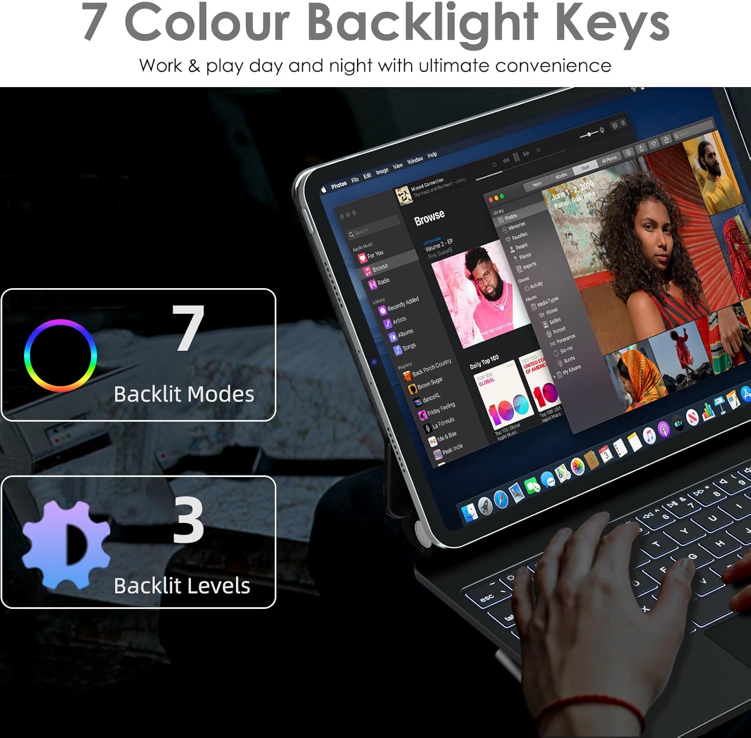Detalle 2 de TECHGEAR Floating Keyboard Case for iPad A16 11" (2025) & iPad 10.9" (10th Gen 2022): Magnetic Cantilever Stand, Multi-Touch Trackpad & 7-Colour Backlight