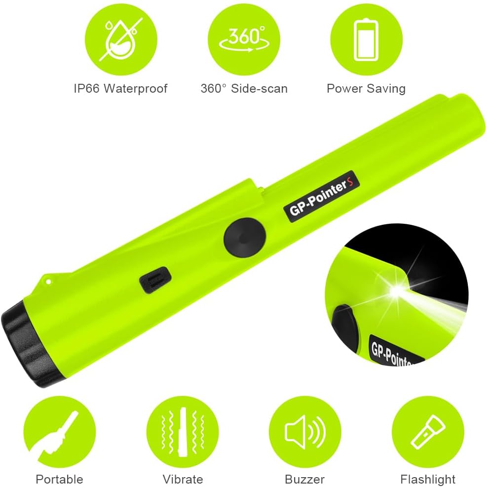Detalle de Flintronic Metal Detector impermeabile IP66 a scansione 360° con LED e batteria 9V (verde)