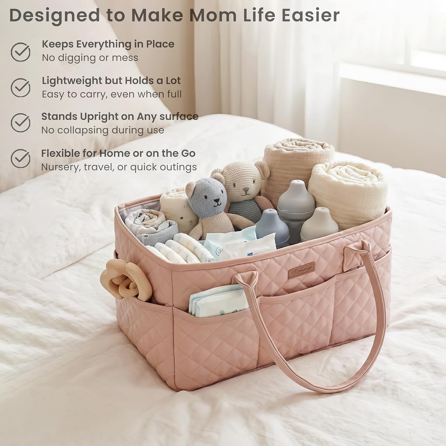 Detalle 2 de Konssy Diaper Caddy with PU Leather Handles