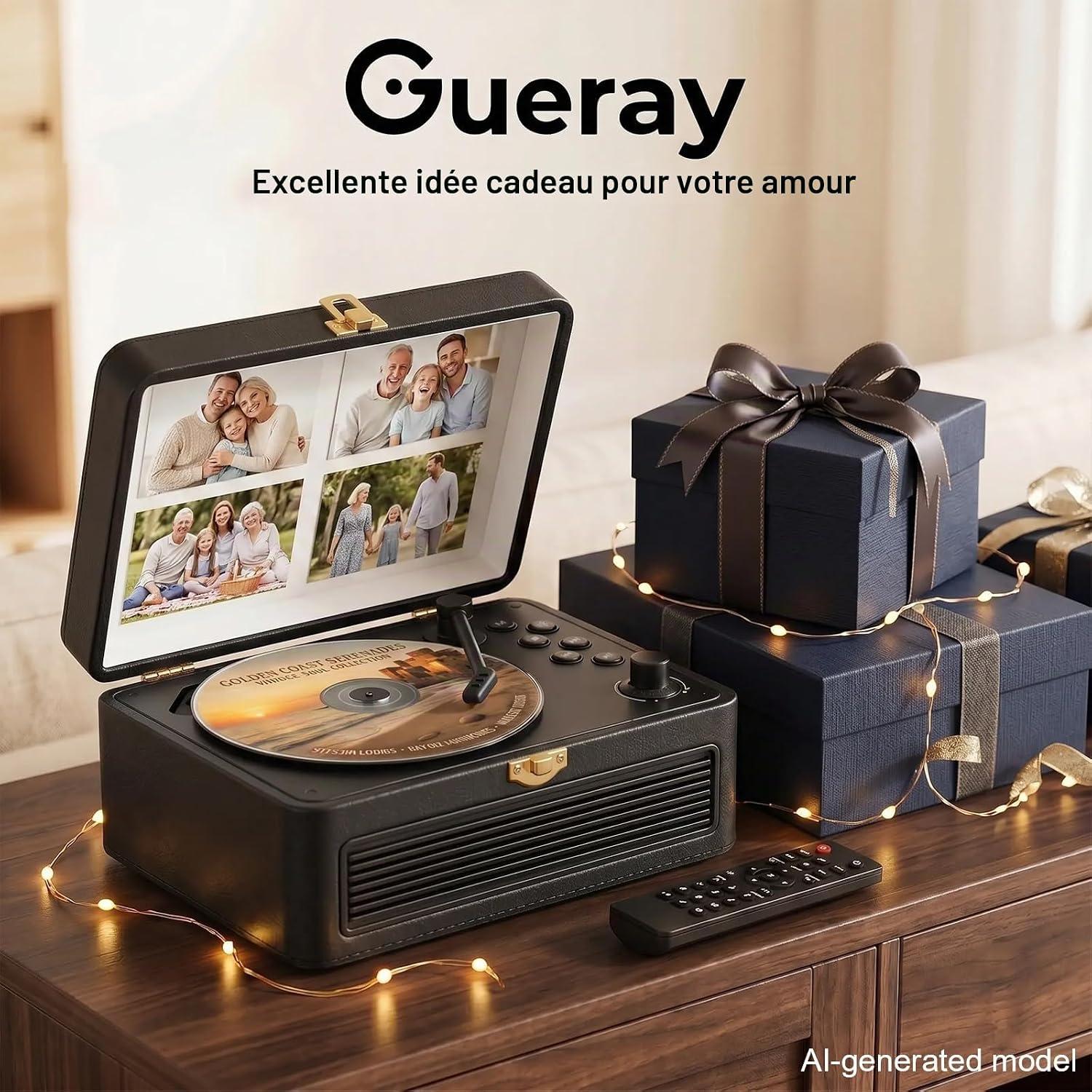 Thumbnail 5 de Gueray Lecteur CD Cuir Portable: lecteur CD vintage avec Bluetooth 5.2 et haut-parleurs 3600 mAh