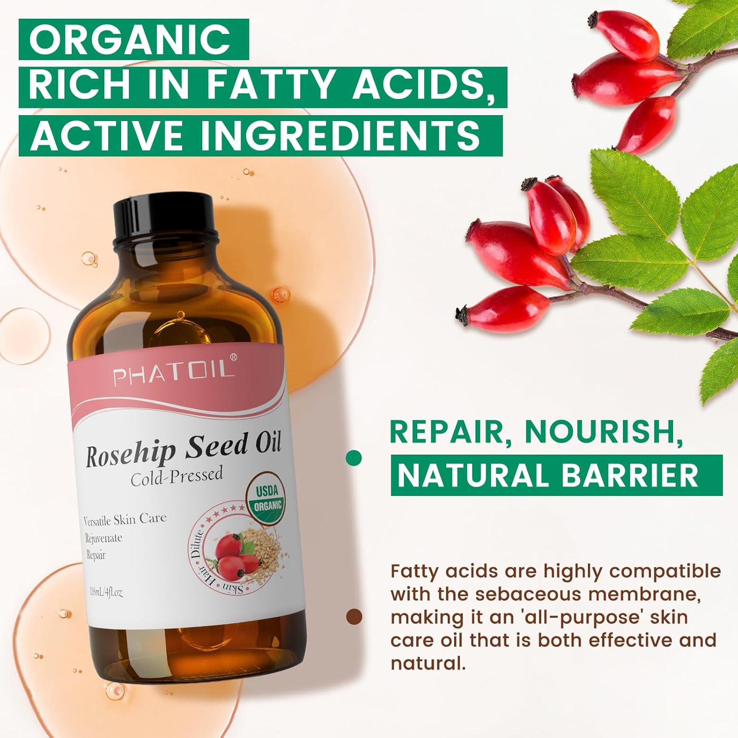 Thumbnail 2 de PHATOIL Organic Rosehip Seed Oil 118ml skincare oil