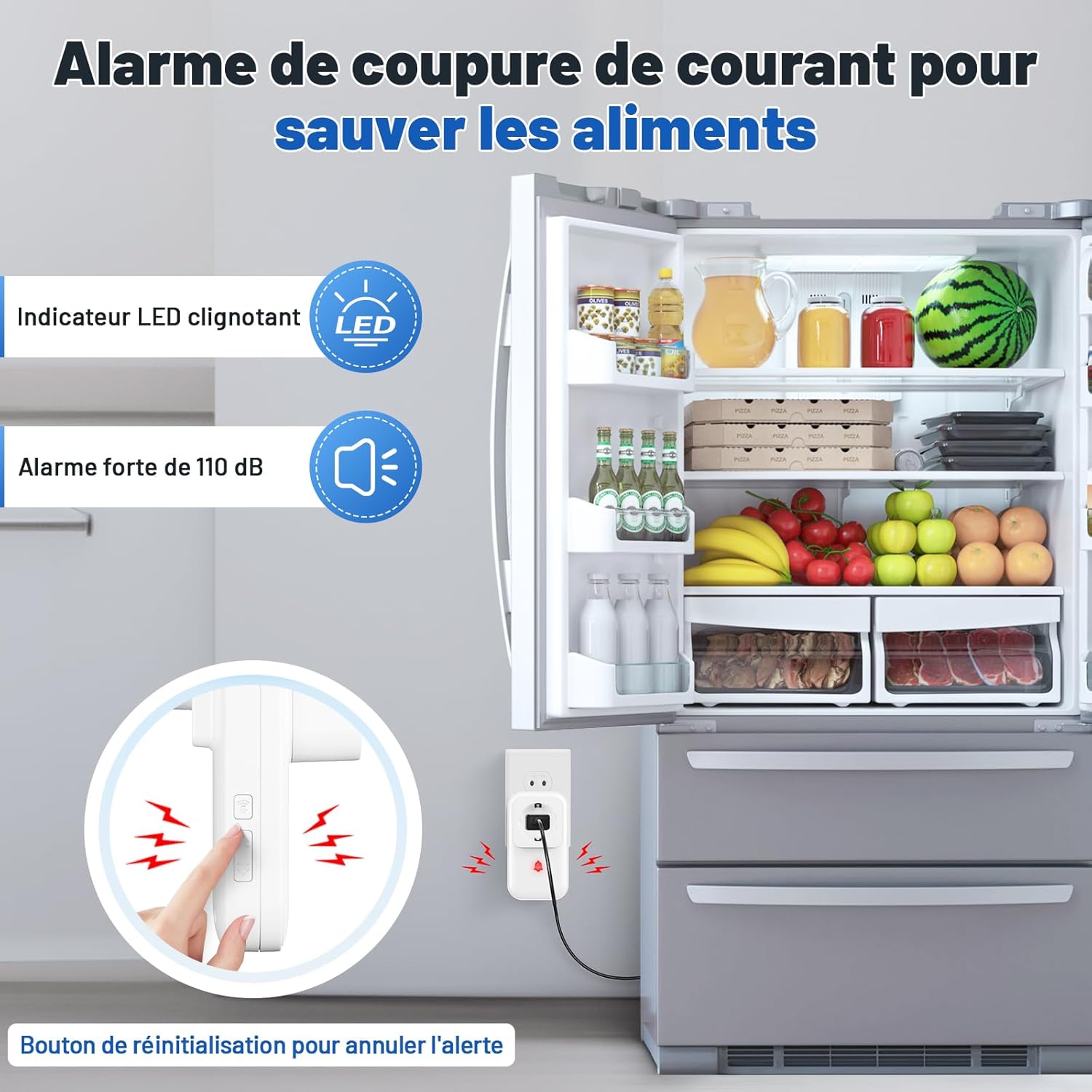 Thumbnail 1 de COTINSE Avviso allarme mancanza corrente con LED e volume regolabile (0–110 dB)