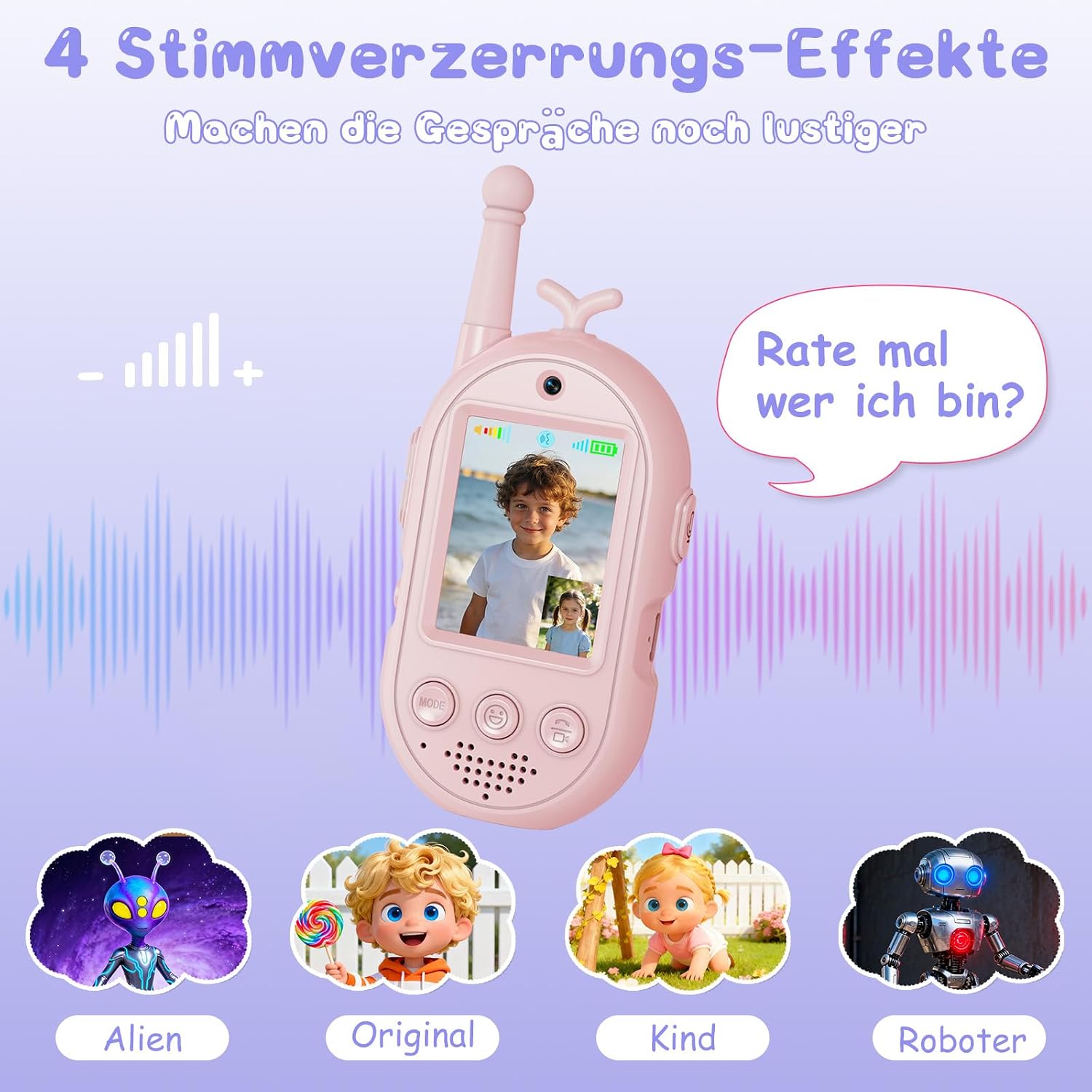 Detalle de Walkie Talkie Kinder 2er Set mit Video-Display – Wiederaufladbare Funkgeräte für Abenteuer im Freien