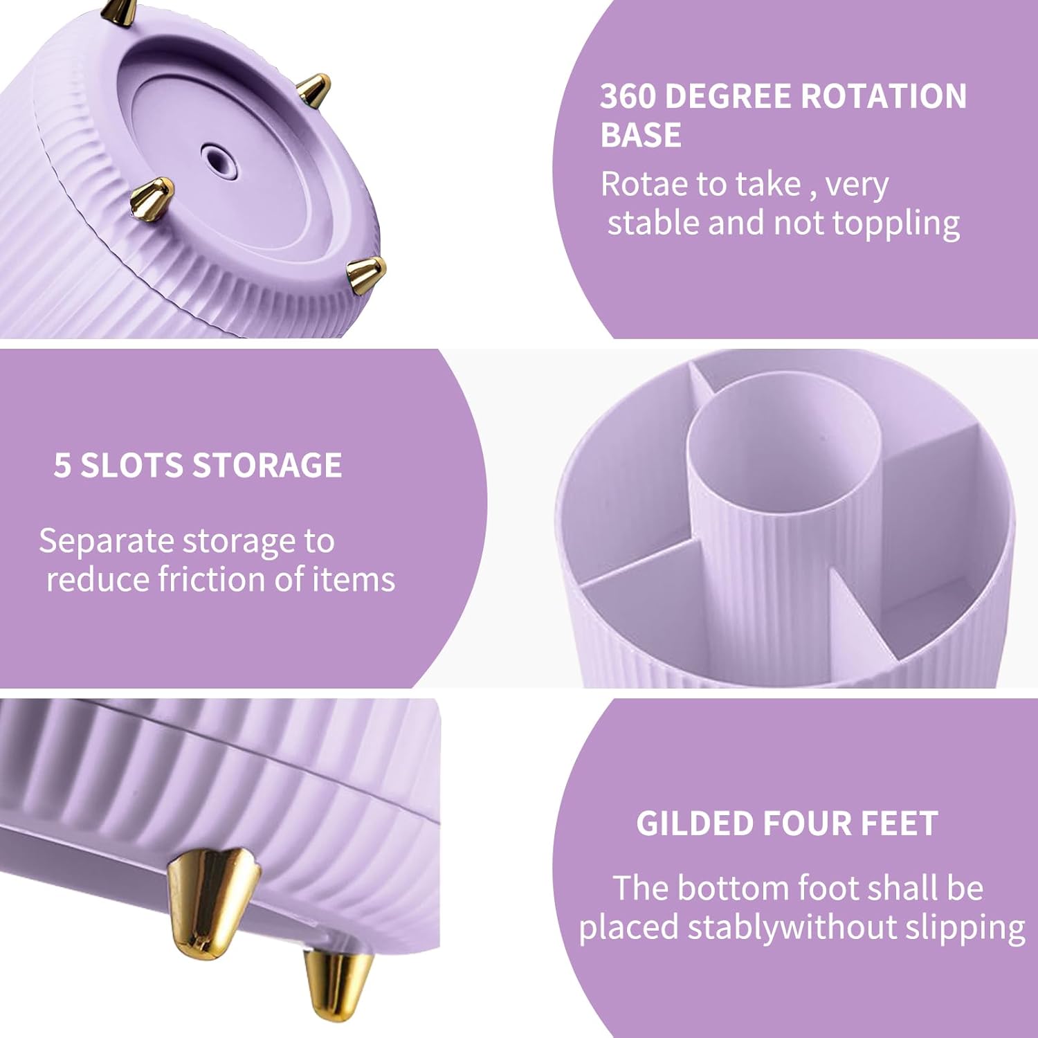 Detalle 2 de 360° Drehbarer Make-up Organizer mit 5 Fächern – Make-up & Pinselhalter in Violett