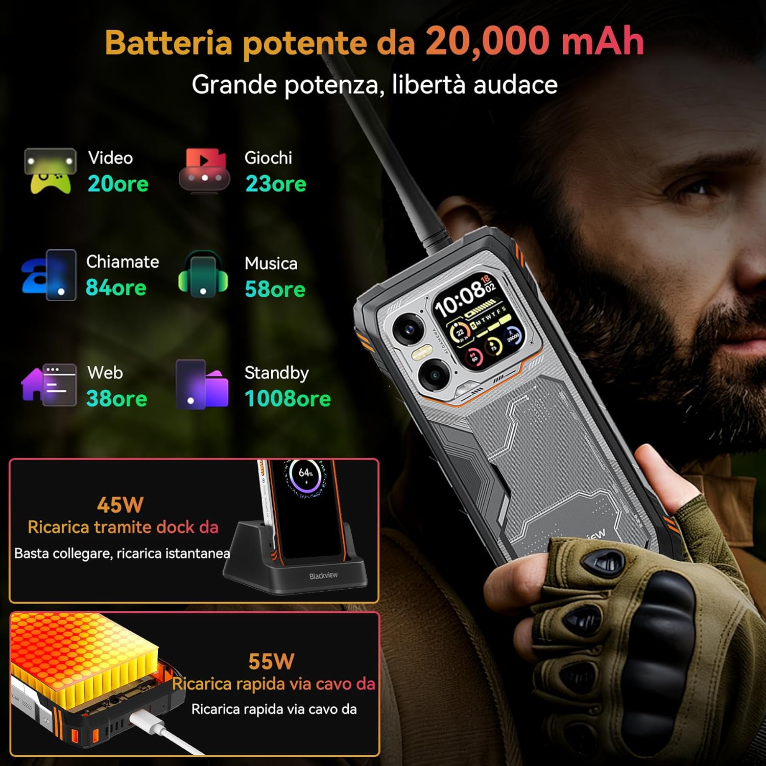Thumbnail 3 de Blackview XPLORE 1 WT Rugged Smartphone 5G con batteria da 20.000 mAh, GPS/NFC e infrarossi