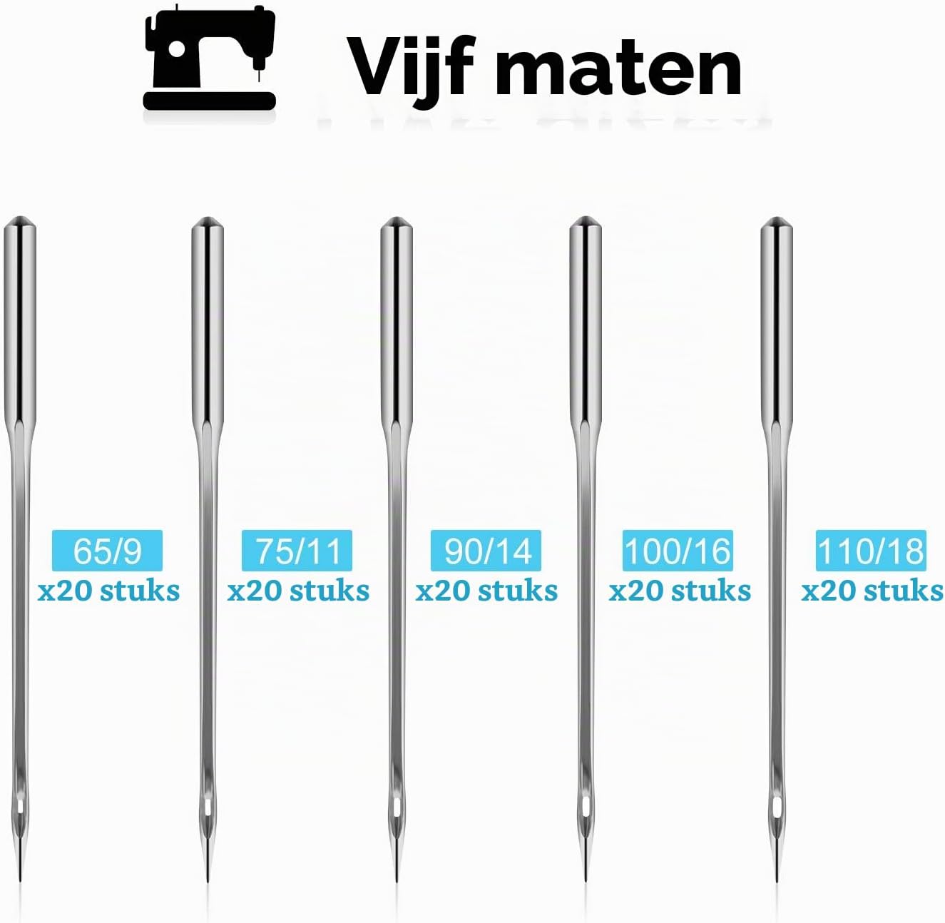 Detalle 2 de IKWOLETI IK-Needles-06-01 naaimachinenaalden, 100 stuks in 5 maten