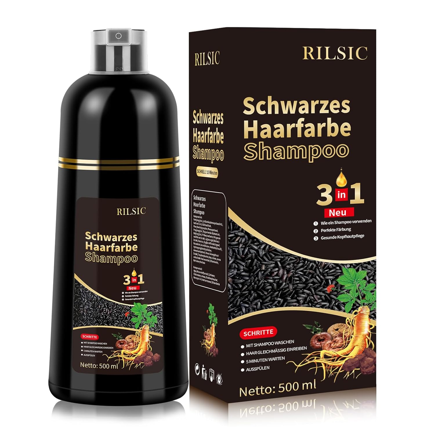 Thumbnail 6 de BLSFXROE Black Hair Dye Shampoo 3in1 – Sofort-Haarfarbe Schwarz gegen graue Haare, 500 ml