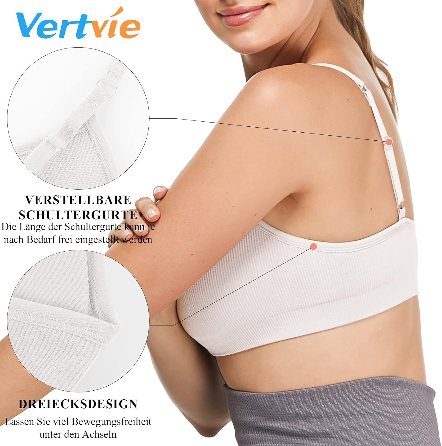 Thumbnail 4 de Vertvie Damen 2/3/4er Set Basic Wohlfühl-BH Sport (ohne Bügel, Spaghettiträger, nahtlos)