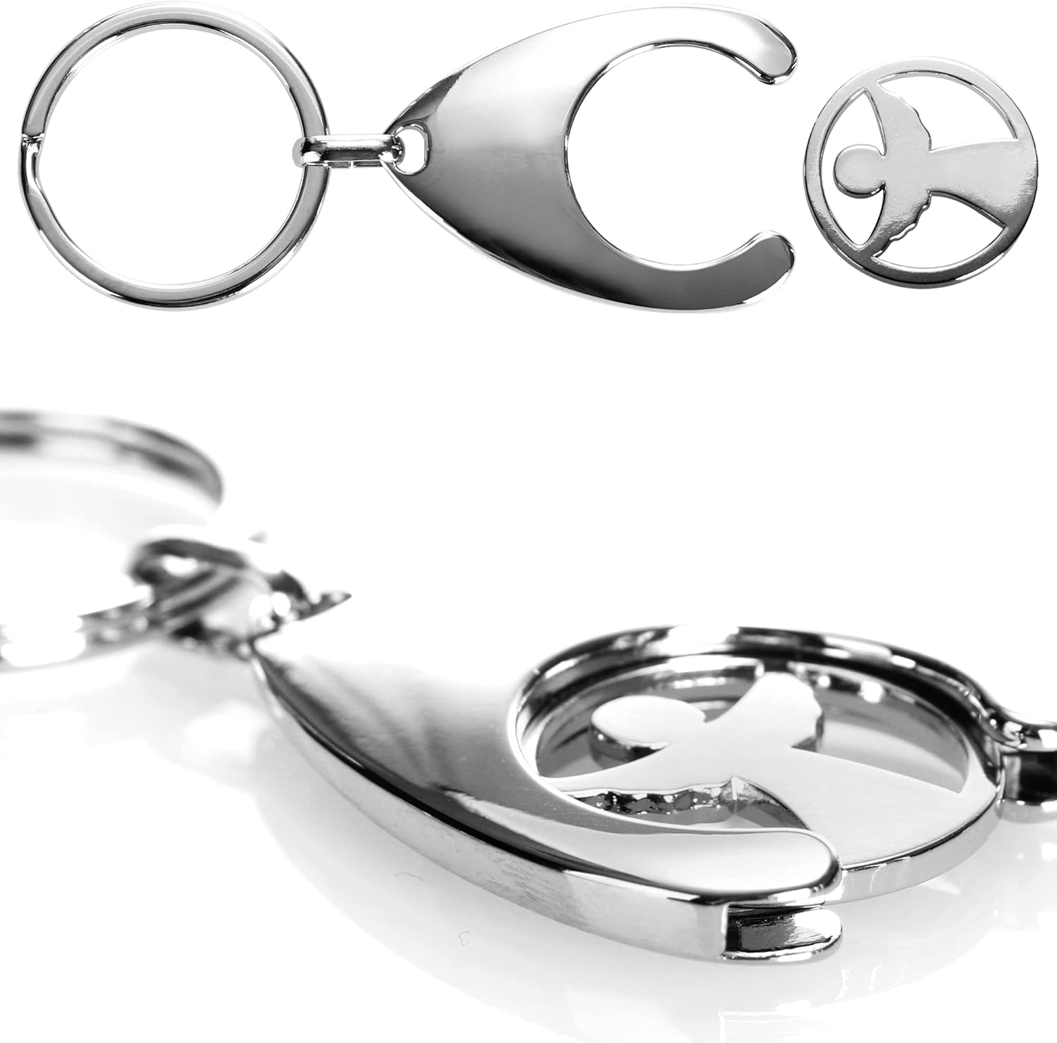 Thumbnail 6 de com-four® 2x Schlüsselanhänger Schutzengel mit Einkaufswagenchip – herausnehmbarer Chip im Engel-Design