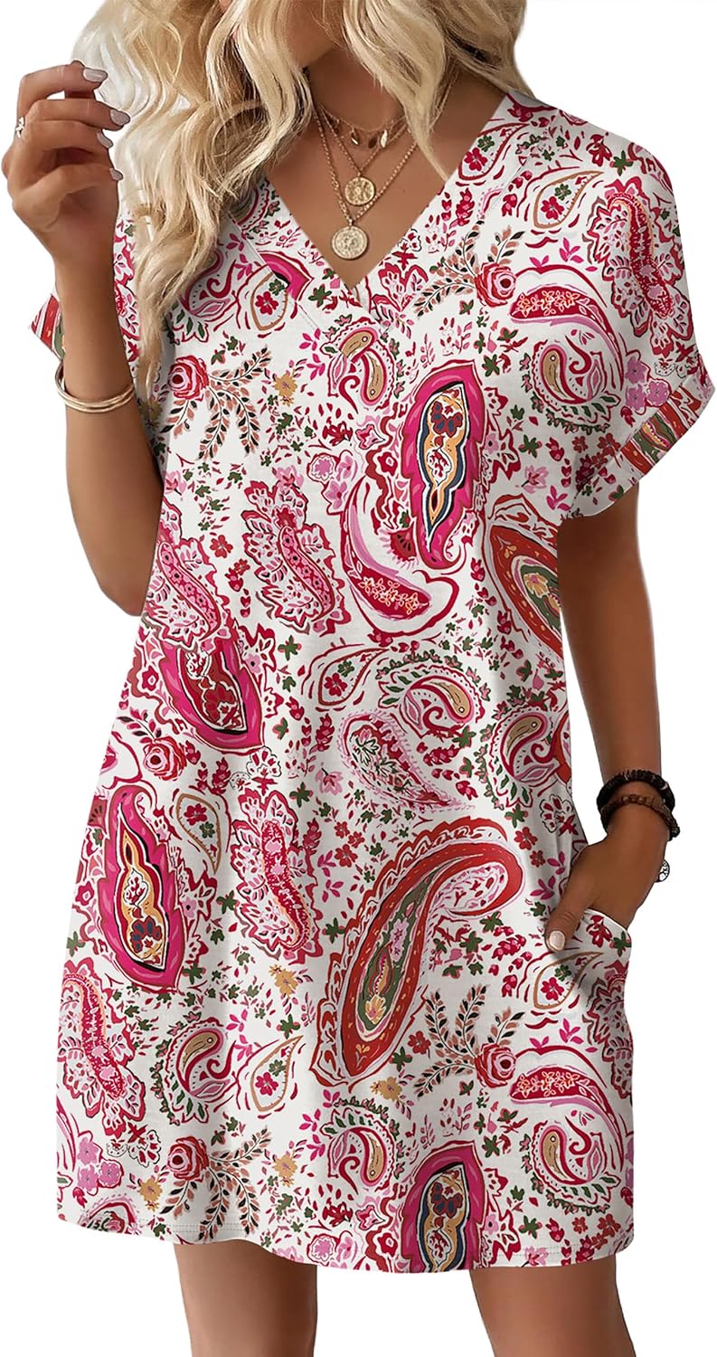 Detalle de WIHOLL Summer Dresses for Women: Casual T-Shirt Midi Dress for Beach and Brunch