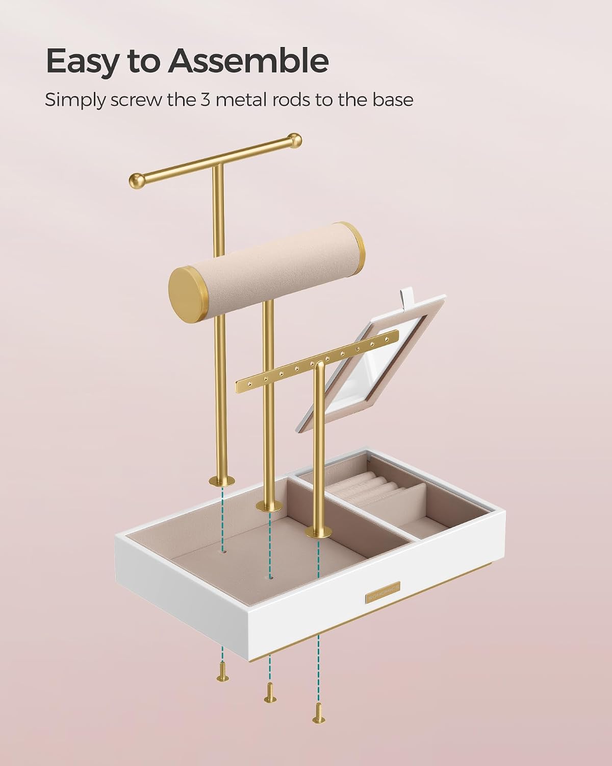 Thumbnail 6 de SONGMICS CAELEY JJS022W01 Jewellery Stand with Mirror and Velvet Trays