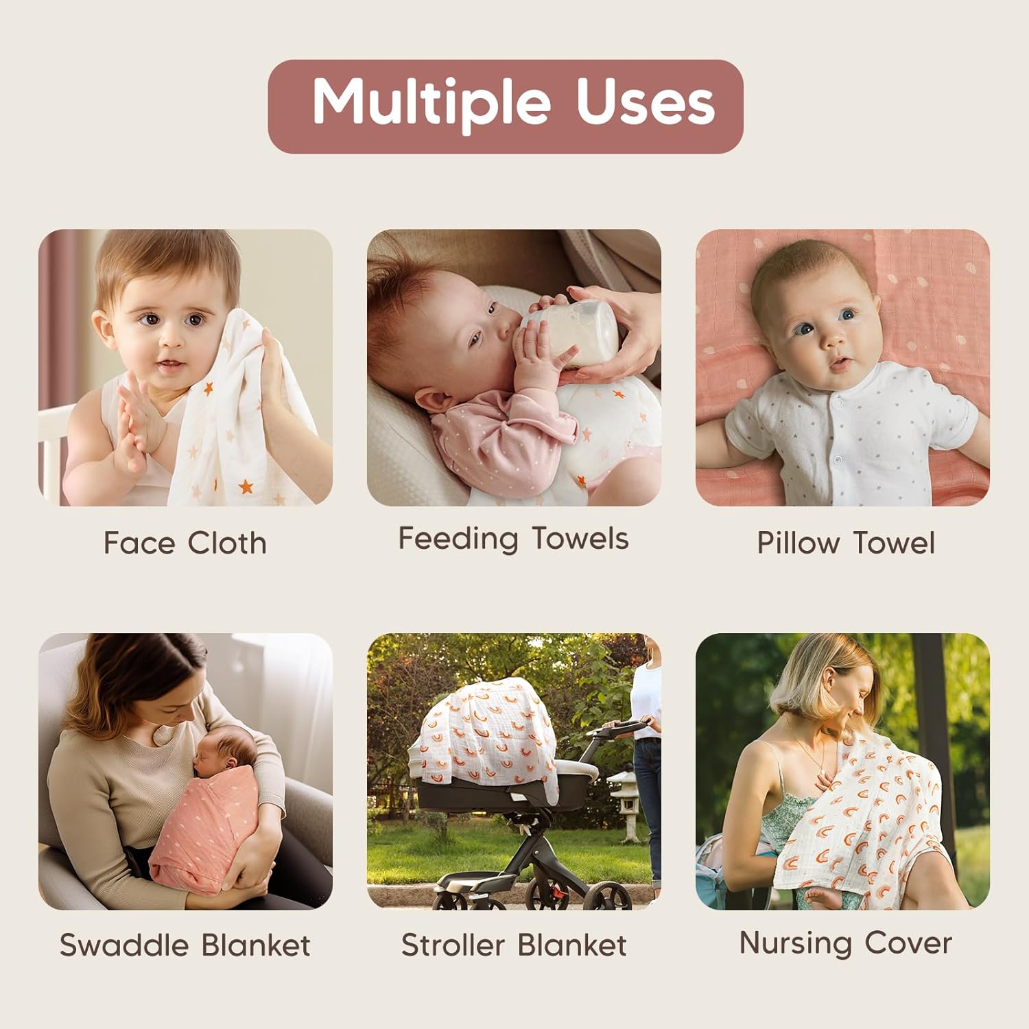 Thumbnail 6 de Maliton 6-Pack Muslin Cloths for Baby, 70x70cm – Soft, Breathable Burp Cloths for Newborns