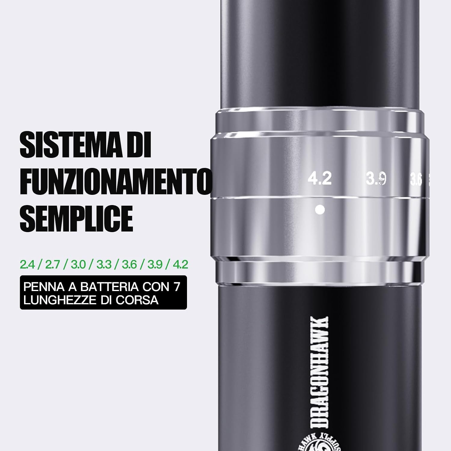Detalle de Dragonhawk Kit Macchinetta per Tatuaggi Penna Rotativa con 2 Batterie e 20 Aghi Glide – Per Principianti e Professionisti