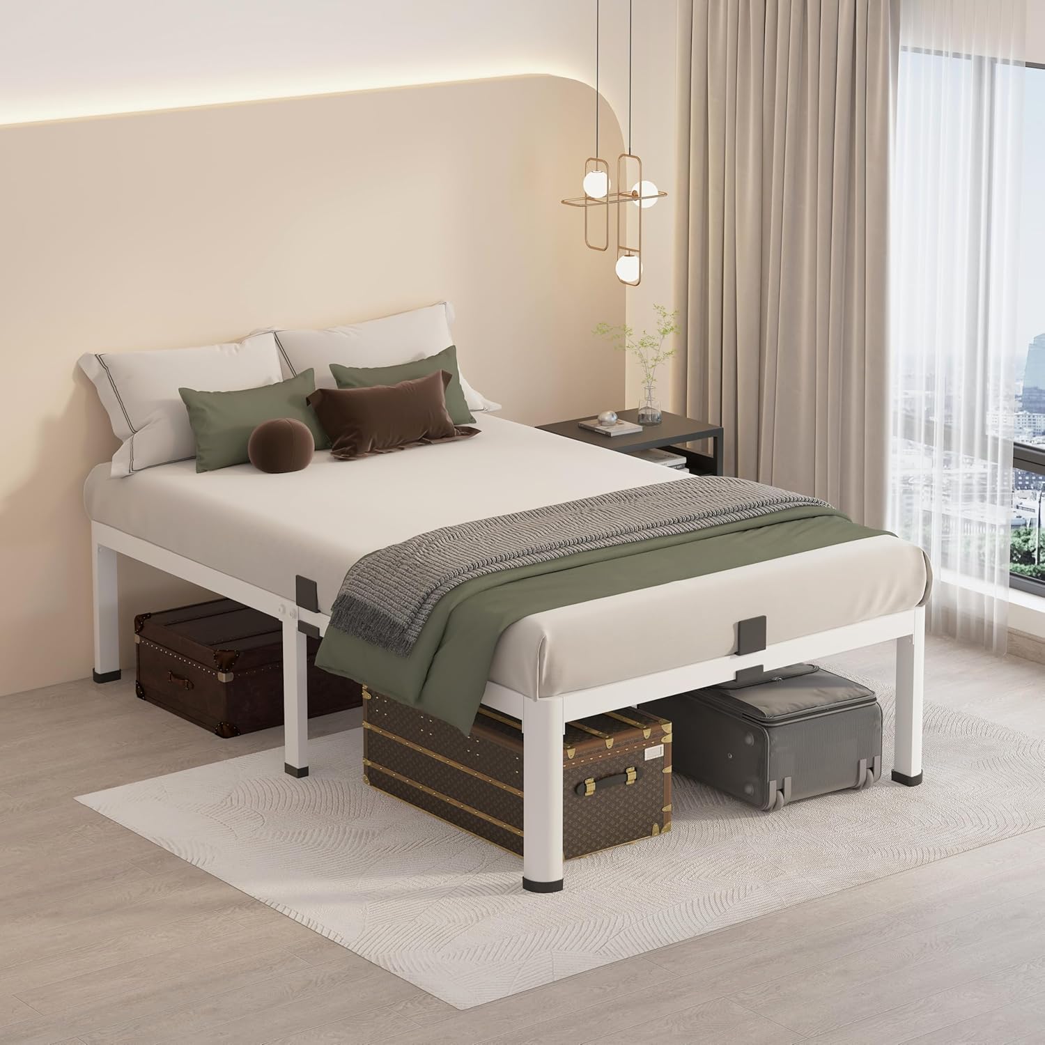 Thumbnail 3 de MAF 18 Inch Twin Bed Frame White with Round Corner Legs and Heavy-Duty Slats