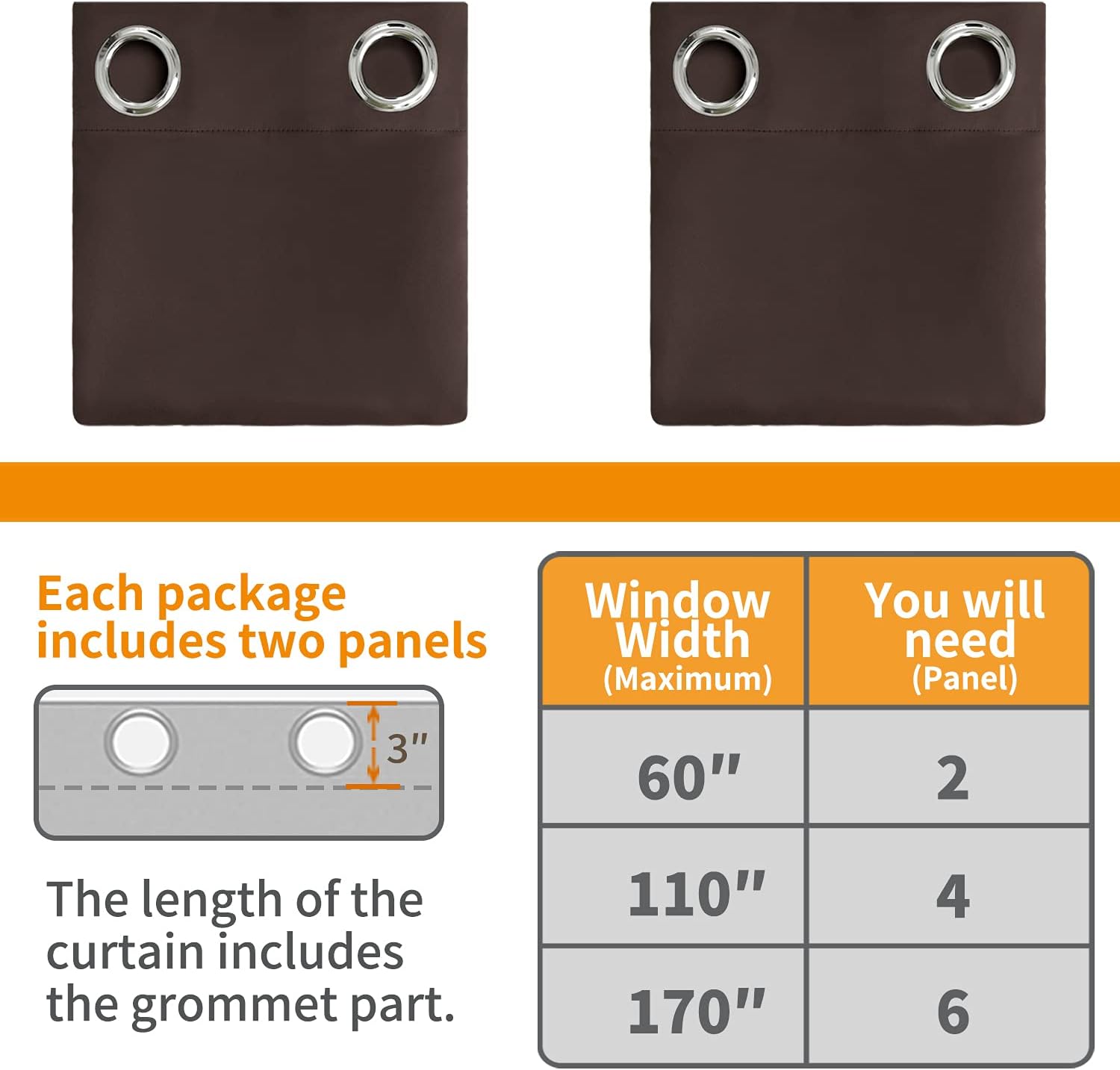 Thumbnail 6 de YoungsTex Brown Blackout Curtains, 2 Grommet Panels, 42 x 68 Inches