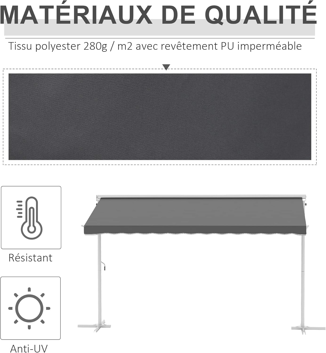 Thumbnail 2 de Outsunny Store Double Pente 4 x 3 m – Store banne double pente rétractable, inclinable et résistante, blanc époxy
