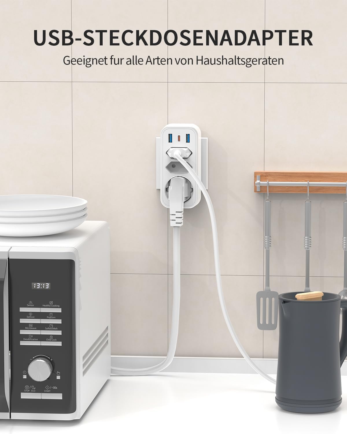 Thumbnail 6 de 6-in-1 Mehrfachstecker Steckdosenadapter mit PD20W USB‑C und 4000 W (16 A) – STGAROT 3-fach Steckdosenleiste ohne Kabel