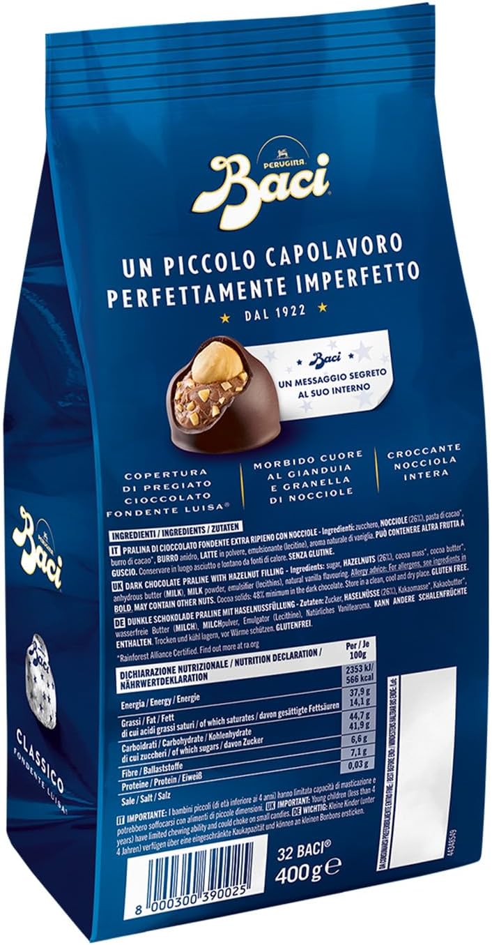 Detalle de BACI PERUGINA Classico Cioccolatini Fondenti al Gianduia, Sacchetto 400g